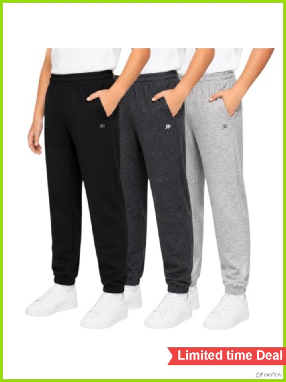 Boys Fleece Joggers 3-Pack Active Sweatpants Elastic Waist Pockets